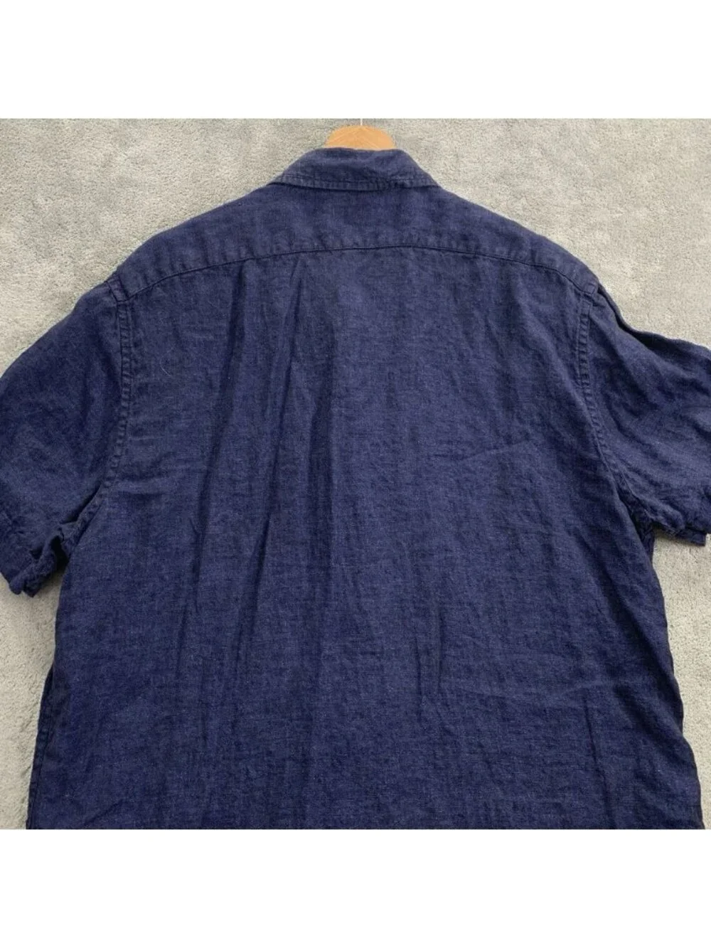 Banana Republic 100% Linen Button Down Shirt Mens L Blue Chambray Short Sleeve